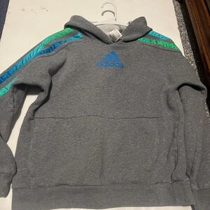 Adidas Gray Hoodie with Blue and Green Accents